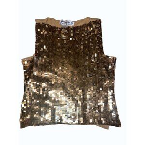 Vintage Joseph A.‎ Silk Blend Gold Sequin Tank Top M Party Sleeveless Glam